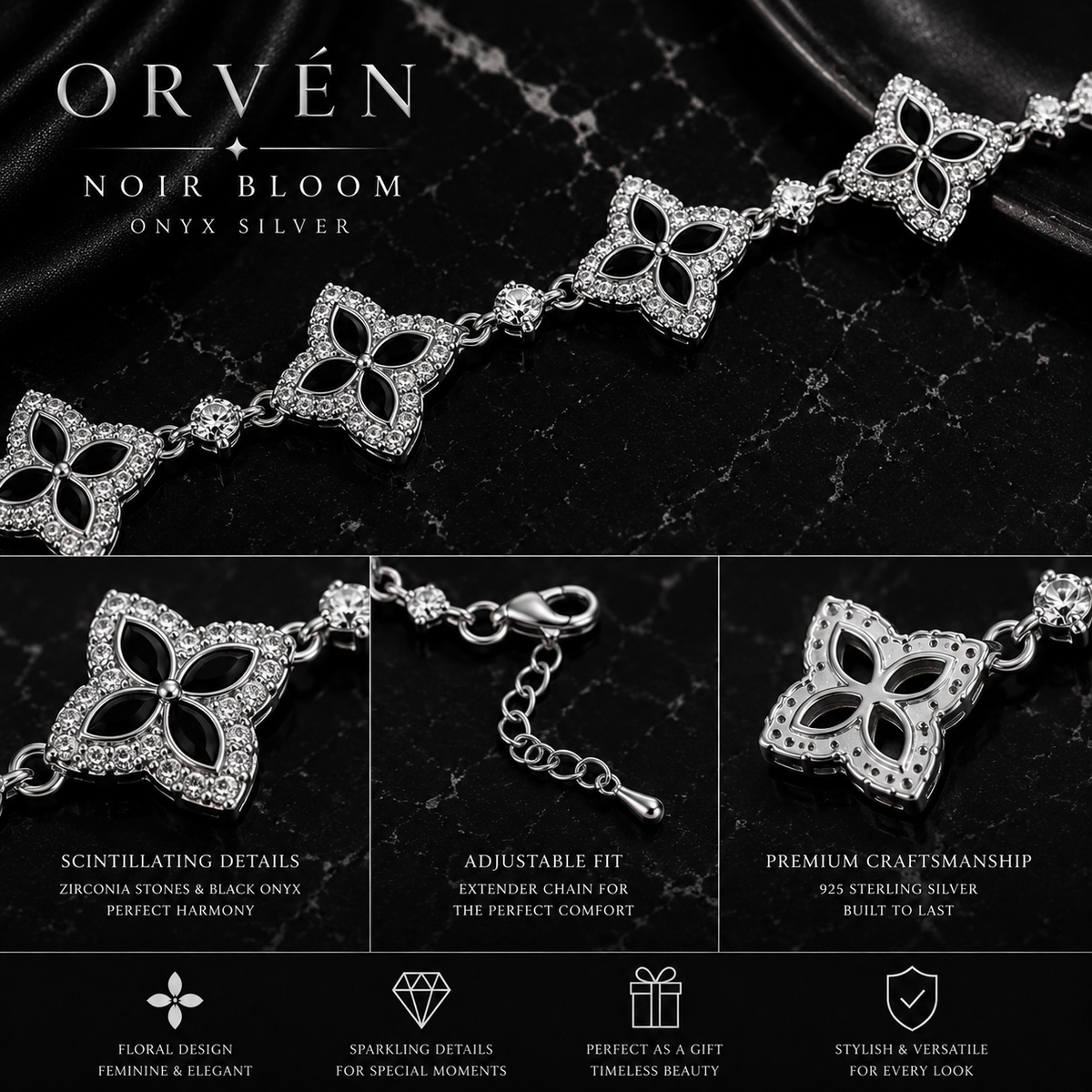 ORVÉN Noir Bloom Onyx Silver